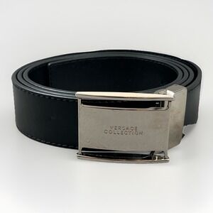 Versace Collection Vera Pelle Belt Men's Size 44 Logo Black Leather